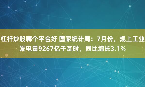 杠杆炒股哪个平台好 国家统计局：7月份，规上工业发电量9267亿千瓦时，同比增长3.1%